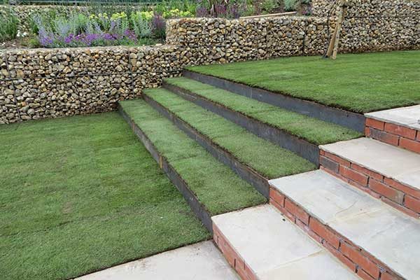 steel edging steps in lawn